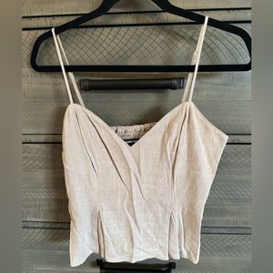 Beige Tie Sleeve Spaghetti Strap Express Crop Top Sz Small